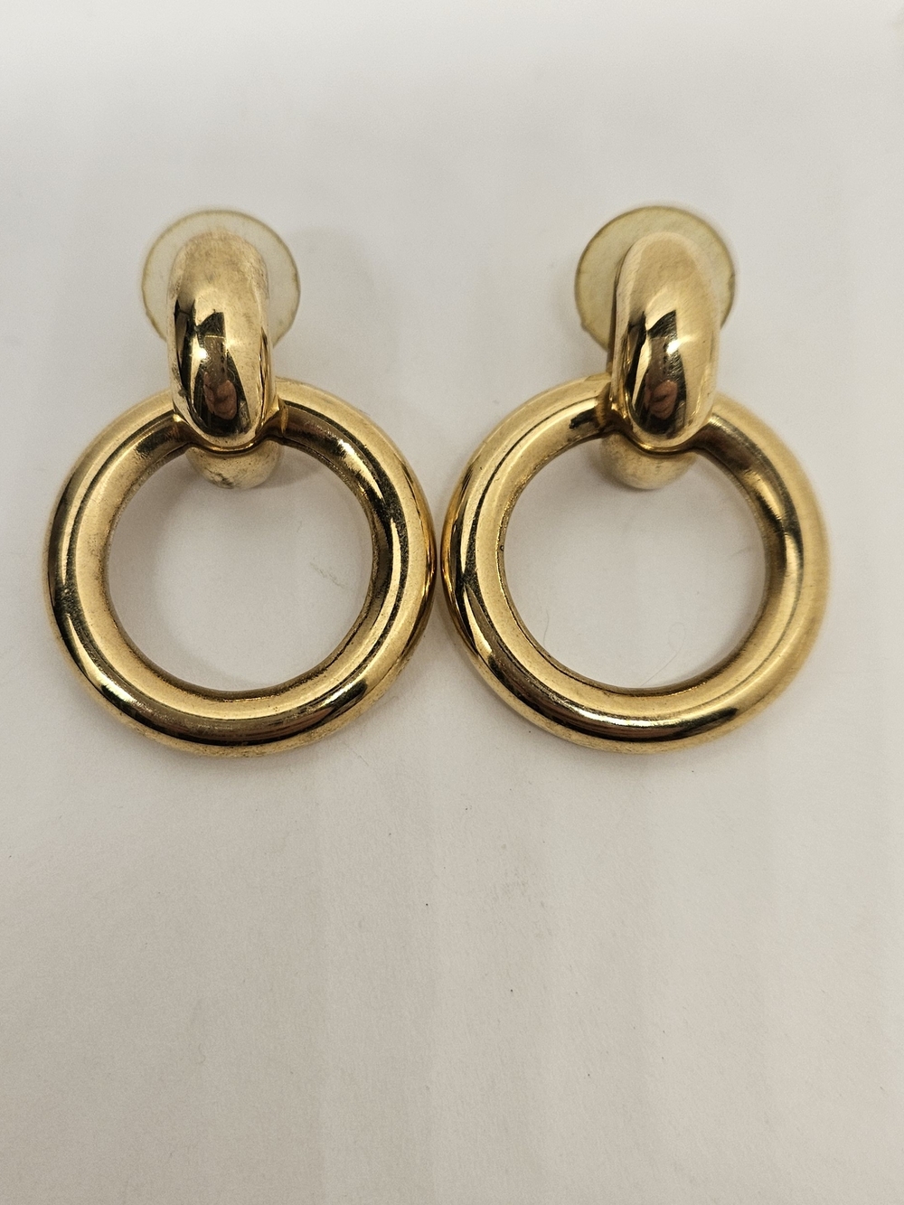 Door Knocker Gold Tone Earrings Stud Pierced Hoop Dangle Vintage